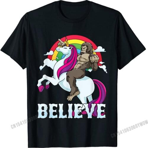 Bigfoot Riding Unicorn Rainbow Sasquatch Believe T-Shirt Camisas Men T Shirts Men Comfortable Tops Tees Brand New Summer Cotton