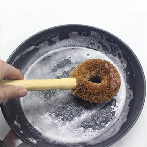 Coconut Brown Non-stick Oil Long Handle Pot Brush Dish Washing Oil Cleaning Brush Can Hang Type Brush Household Cleaning Tool