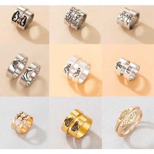 Tocona 2pcs/sets Charms Dog Heart Ctue Couple Ring Sets for Women Men Trendy Hollow Out Moon Wedding Ring Jewelry Anillo