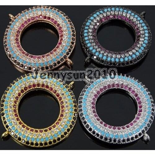 Colorful Zircon Gems Stones Pave Donut Bracelet Connector Charm Beads Silver Gold Rose Gold Gunmetal 10Pcs/Pack