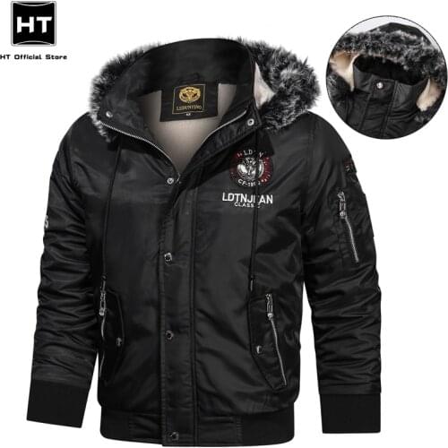 Faux Fur hooded Bomber parka Jacket Men winter Autumn Casual Multi-pocket Pilot Jackets Male Army Cargo Mens Jackets Plus Size