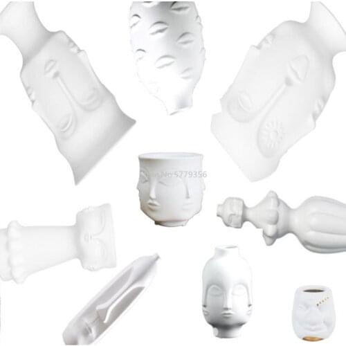 Lady Face Head Planter Vase Flower Arrangement Vase with Flowers Succulent Pot Garden Ornament White Matte Ceramic Craft