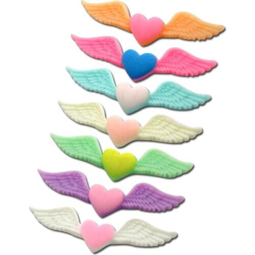 LF 30Pcs Mixed Resin Wing With Heart Decoration Crafts Flatback Cabochon Embellishments For Scrapbooking Cute Diy Accessories