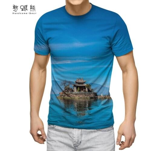 Mens spring and summer 3D landscape printing leisure and entertainment short-sleeved T-shirt 2021 new products