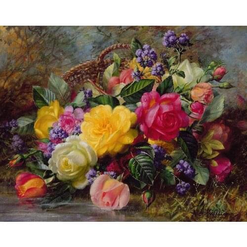 Oneroom Embroidery Needlework Crafts 14CT Unprinted DMC DIY Colorful Roses Flower baskets Cross Stitch Kits Set Handmade