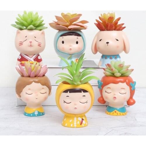 Undefined Enamel Flower Pot Cartoon Girl Succulent Plant Pot Desk Handicraft Bonsai Home Decoration Garden Accessories