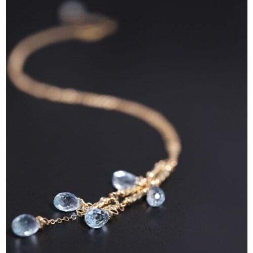 DAIMI GEMSTONES Sky Blue Water Drop Topaz Necklace Female gemstones Genuine Yellow 14K Gold Filled Pendant Gift
