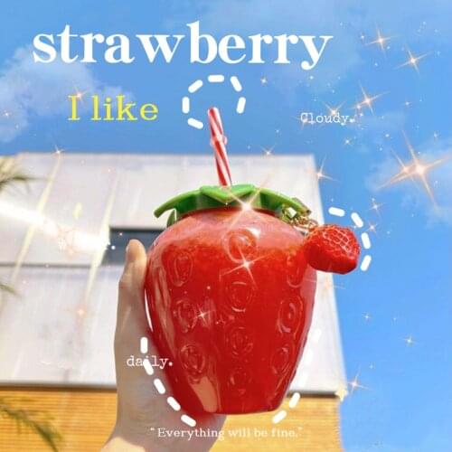 Ins Summer Cartoon Kawaii Strawberry Plastic Straw Cup Lovely Girl Milk Tea Coffee Cups Student Portable Cold Drink Water Bottle