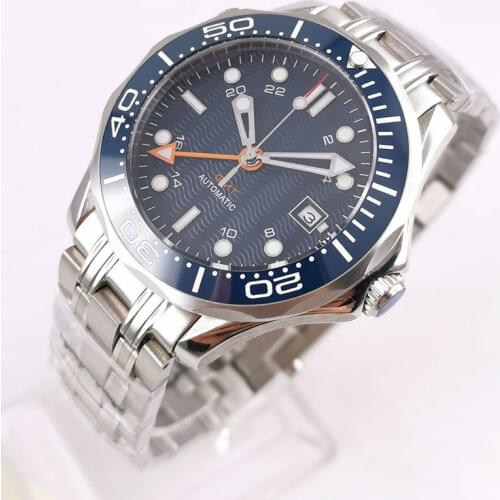 Luxury 41mm Mechancial Men Watch Sapphire Glass transparent back Movement Steel Band Ceramic Bezel Date Function