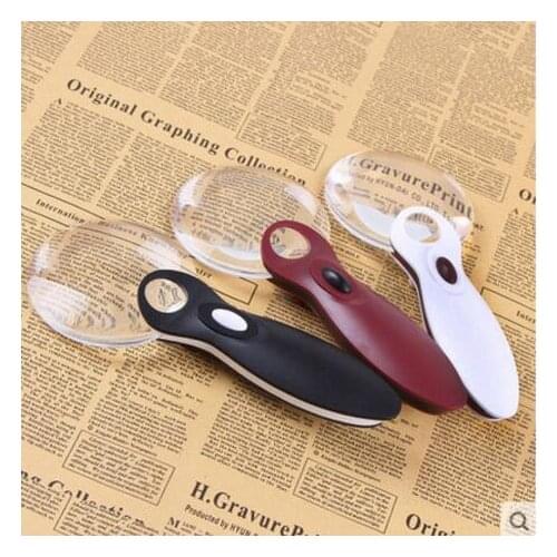 8X 90mm Lens Black Red White ABS LED Handheld Magnifier Illuminated Magnifying Glass Office Loupe with Lamps Gift for Old Man