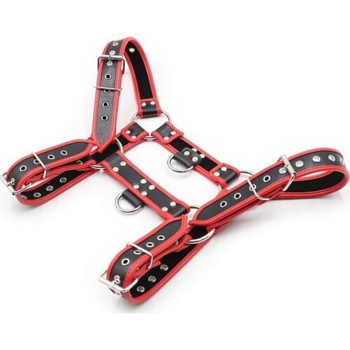 Adult Sex Toys, Red Leather With Vents, Double Rings And Chest Straps
