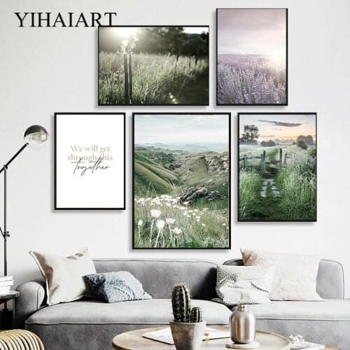 Scandinavian Nature Landscape Poster Sunrise Countryside Wall Art Canvas Print Painting Field Meadow Picture Nordic Home Decor