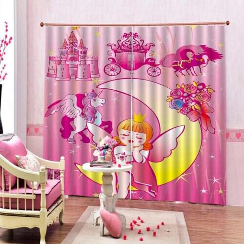 Fantasy Fairy Tale Princess Castle White horse Curtains Childrens room Digital print Blackout Window Drapes Custom any size