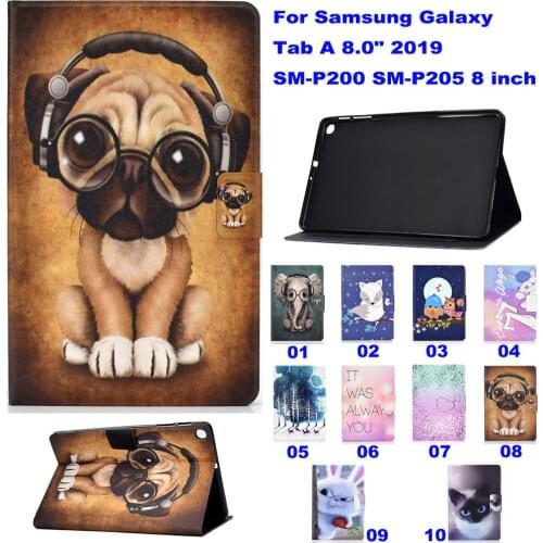 SMP200 P205 Case For Samsung Galaxy Tab A 8.0" 2019 SM-P200 SM-P205 Cover 8 inch Funda Stand Tablet Fashion Pattern Fundas Coque