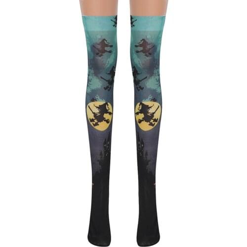 Scary Printed Pattern Halloween Socks For Women Over The Knee Stockings Masquerade Wear Adult Sexy Costume Cosplay Accessories
