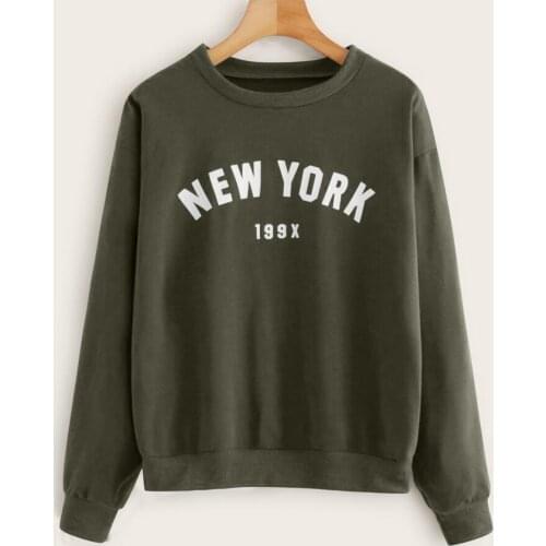 New York Letter Print Oversized Crewneck Sweatshirt Women Vintage Loose Long Sleeve Fashion Thin Winter Top American Style Tops