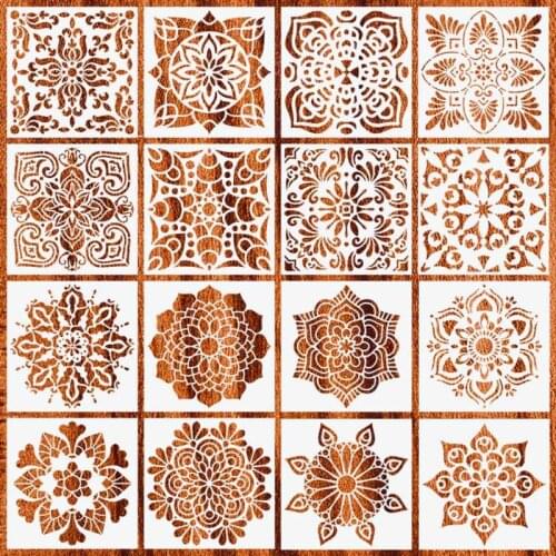16pcs/set Mandala Stencils DIY Drawing Template Painting Scrapbooking Paper Card Embossing Album Decorative Craft