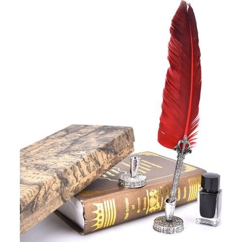 Vintage Feather Pen Stand Metal Round Pen Holder Pen Accessories Stationery
