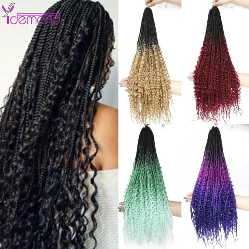 Y Demand New 3X Goddess--Box Braids--Curly Crochet-Hair Pre Looped 100Strands 24inch Synthetic Ombre--Braiding Hair Extensions