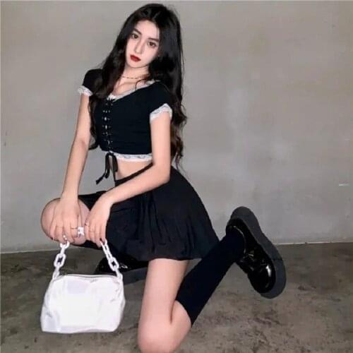 Summer style one-shoulder strapless hotel stitching strap short sleeve wome blouse women street self-cultivation short lace sexy