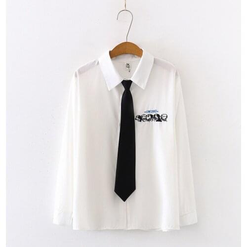 2020 Autumn New Women Fashion Long Sleeve Dogs Print Solid Tie Loose Shirts Blouses Casual Office Shirt Blouse