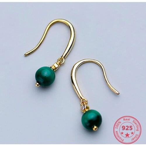 925 Silver Fashion Temperament Luxury Green Beads Drop Earring Women Jewelry