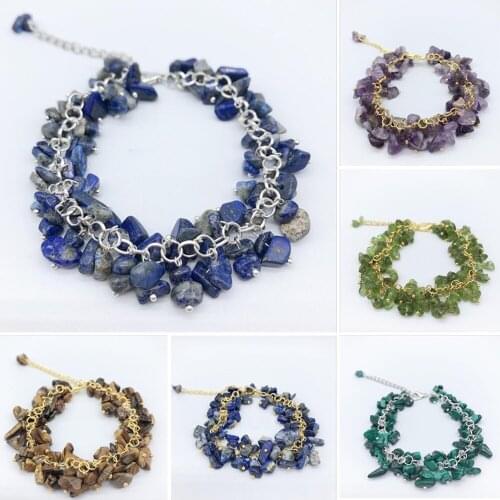 2021 Fashion Natural Stone Gravel Beaded Chain Bracelet For Women Bohemian Irregular Crystal Bead Chain Trendy Jewelry 14 Colors