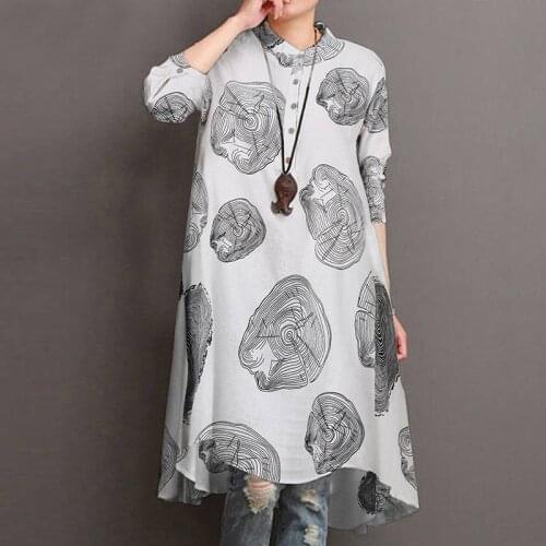 Long Sleeve Loose Art RETRO Medium Length Cotton Linen Dress Womens Autumn 2021 Large Versatile Linen Shirt Long Skirt
