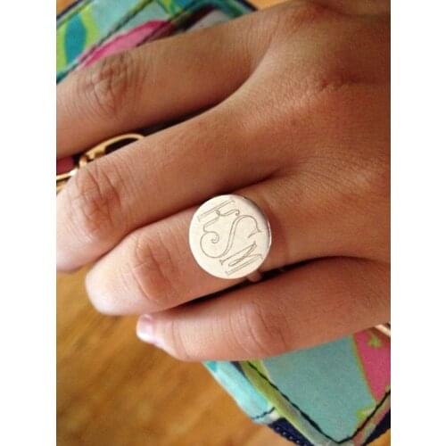 925 STERLING SILVER LASER SCRATCH HANDWRITING LETTER WOMEN 'S RING