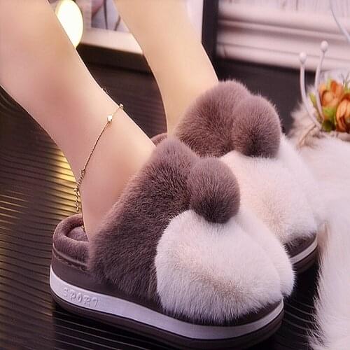 Winter 2020 new womens high-heeled cotton slippers Korean plush cute home non-slip warm slippers