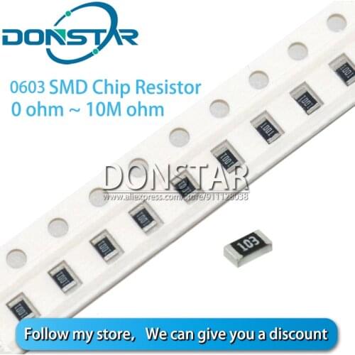 100PCS 0603 1/8W SMD Chip Resistor Resistors 0 ohm~10M 0R 1K 4.7K 4K7 10K 100K 220K 1 2 10 100 220 330 ohm 1R 10R 100R 220R 330R