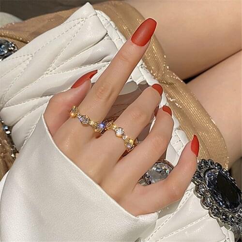 2021 New Arrival 14K Gold Plated Simple Geometric Adjustable Rings For Women Zircon Wedding Rings