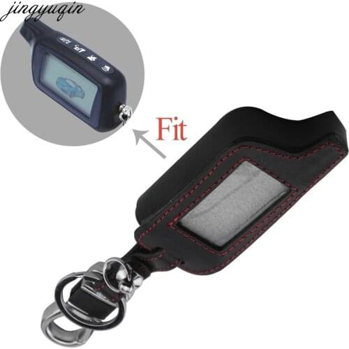 Jingyuqin 4 Btns Leather Car Key Cover Case For Russian Version Vehicle Security Two Way Car Alarm System TOMAHAWK X5 Keychain