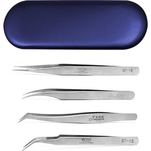 4pcs/Set Stainless Steel Anti-Static Eyelash Tweezers Tool Kit With Box Grafting Eyelash Extension Tweezers Eyebrow Forceps