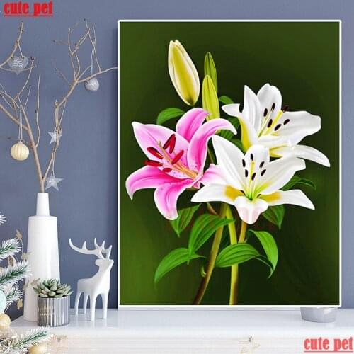 5D rhinestone pictures Lily flower Full Square Drill Round Drill DIY Diamond Painting 3D Embroidery Cross Stitch Home Decor