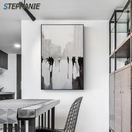 Abstract Bustling City Canvas Painting Modern Black and White Poster Print for Living Room HD Nordic Bronze Yellow Wall Pictures