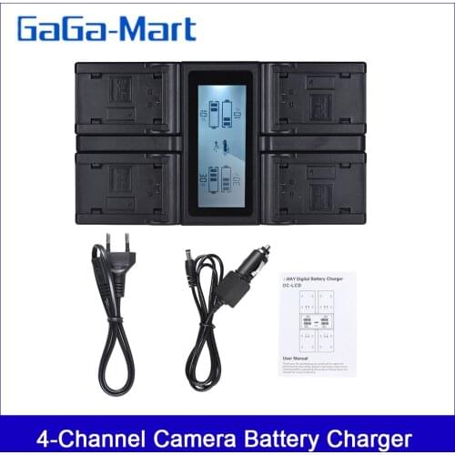 Andoer NP-F970 4-Channel Digital Camera Battery Charger LCD Display for Sony NP-F550 F750 F950 NP-FM50 QM71 with DC Car Charger