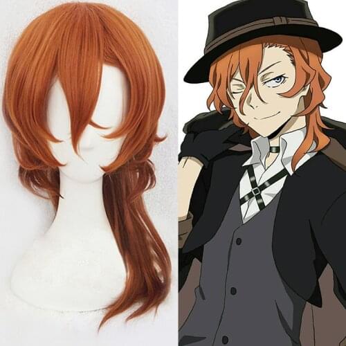 Anime Bungo Stray Dogs Chuya Nakahara Chuuya Brown Orange Heat Resistant Cosplay Costume Wig + Track + Cap