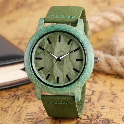 New Arrival Chic Creative Green Wood Watches Mens Unique Bamboo Wooden Wristwatches Mens Dress Watch W242801