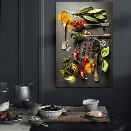 Food Picture Grains Spices Spoon Peppers Kitchen Canvas Painting Posters Print Wall Art Food Picture Living Room