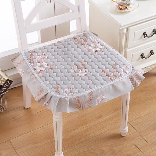 European Style Dinning Chair Cushion Home Office Soft Seat Pad Flower Pattern Cushions With Lace Edge Chair Sit Mat Anti-Slip