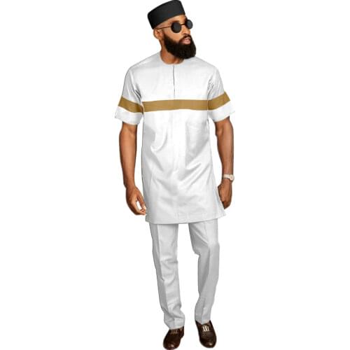 Agbada Robe Africa Tradition Fashion Dashiki Short Sleeve Shirts Ankara Pants Tribal Hat Wedding Evening Outfits Men Set AFLIONE