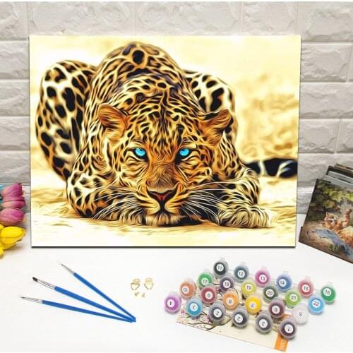 Framed leopard Animal Oil Painting by Number Hand Painted Canvas Wall Art Picture For Living Room Decoration Wall Art 40x50cm