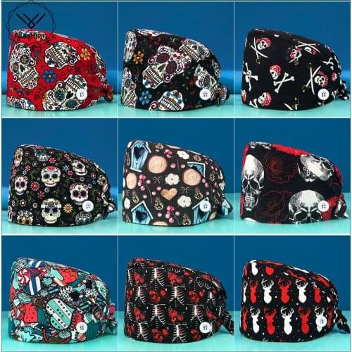 Fashion Personality Print Work Hat Casual Unisex Scrub Cap Frosted Hat Beauty Salon Work Hat Dustproof Summer Soft Lab Scrub Hat