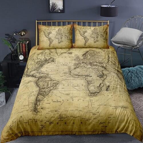 World Map Cover Sets Map Geography Pattern Printed Bedding Set Duvet Cover Twin/ Queen/ King Bedding Set