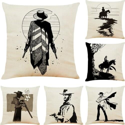 Cowboy Cushion Cover 45x45cm Hoga Decorative Pillow funda cojines housse de coussin Kissenbezug Black Pillow Cover for Sofa Car