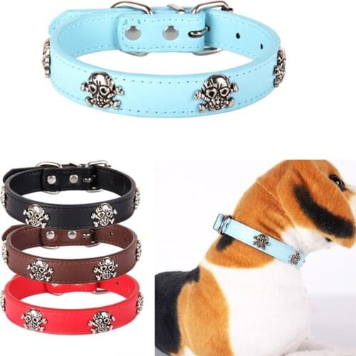 Leather Skull Pet Collar Pet Leather Skull Dog Accessories Adjustable Dog Collar Personalized Cat Strap for Small Medium Dogs