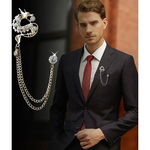 Lapel Pin Suit Brooch 2021 Fashion Costume Jewelry Gold Chain Tassel Cute Metal Crystal Dragon Brooches For Men Women
