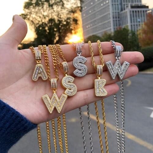 Iced Out Initials Necklace Gold Zircon Letter Name Pendant Rope Chain Necklace for Women man Choker Collares A-Z Jewelry Gifts