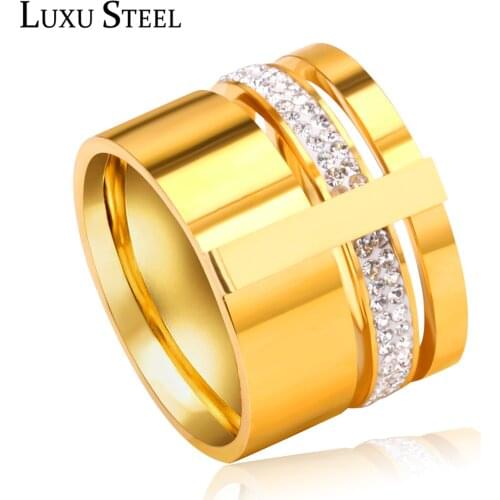 LUXUSTEEL Wedding Rings Female Accessories Stainless Steel Cubic Zirconia Single Ring Brand New Party Christmas Wholesale